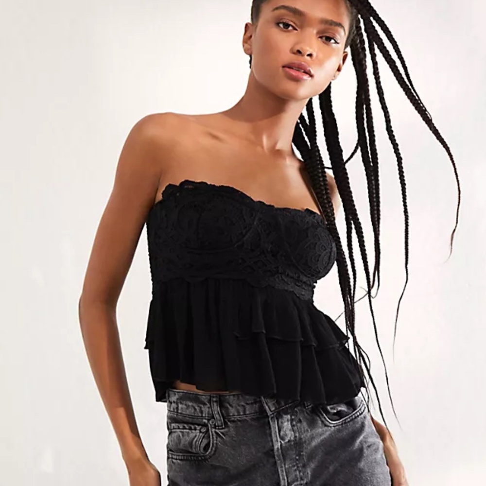 Free People Adella Corset Cami Top Strapless Black NWT XS